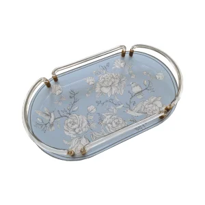 Rose Glow Blue Oval Pleksi Tepsi