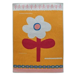 Big Flower Yellow Washable Kids Rug 120x160 Cm