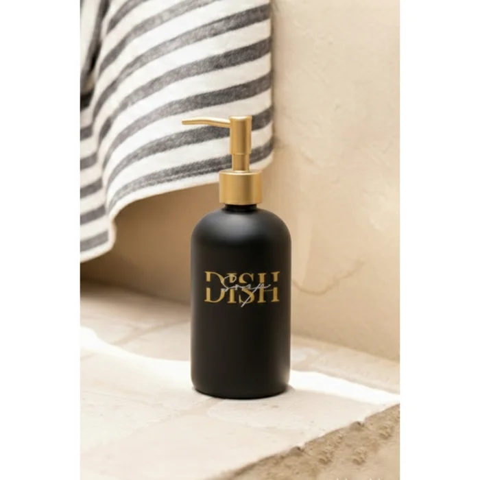 Essential Black Metal Stand With Wooden Handles, 2-piece Liquid Soap Dispenser Set, Black, 420 Cc image 4