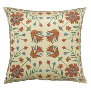 Alyen Floral Patterned Silk Cushion 50x50 Cm