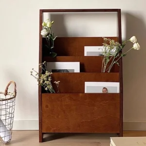 Footed Retro Wooden Bookshelf | Magazine, Book & Vinyl Record Organizer