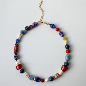 Talmi - Nepal Glass Bead, Lapis Lazuli, Coral, Hematite & Pearl Necklace