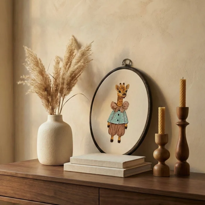 Pastoral Giraffe Embroidered Decorative Wall Art image 2