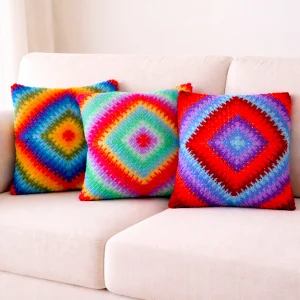 Yastık - Mandala Serisi - Canlı Renkler - El Örgüsü - 3'lü Set