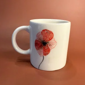 Handmade Ceramic Espresso Mug, Red Poppy Floral Cup, Small Pottery Gift