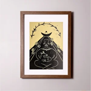 Goddess Defne // Original Framed Linocut Print