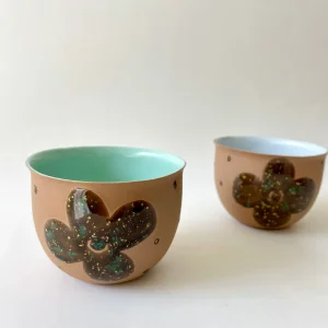 2-piece Set Of Handmade Porcelain Floral Plump Bowls/cups