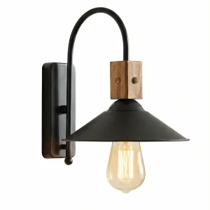 Rita Wall Sconce - Black Metal With Wood Detail, Farmhouse Style Design