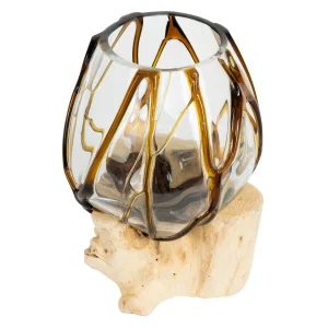 Decorative Glass Vase Amber Stripe 13 Cm Drop