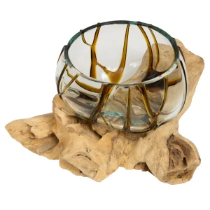 Decorative Glass Vase Amber Stripe 13 Cm