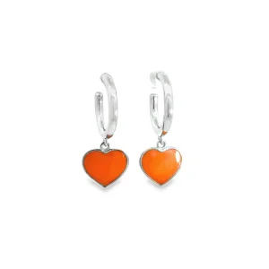 Orange Enamel Heart Earrings
