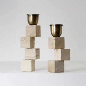 Geometric Travertine Sculpture Candle Holder