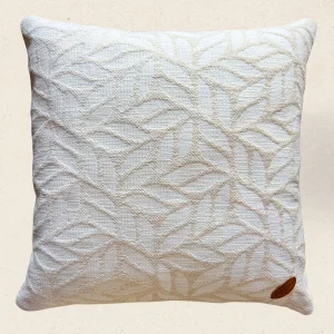 -flora- White Leaf Patterned Cushion With Filling