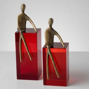 2-piece Abstract Figure Sculpture On Glass Pedestal