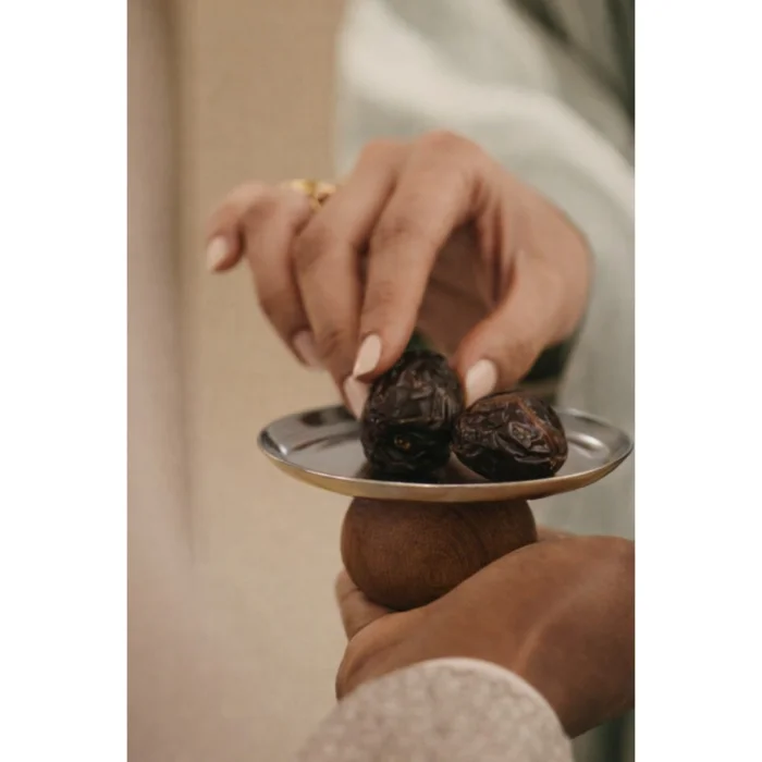 Silver-detailed Wooden Legged Table Serving Stand image 2