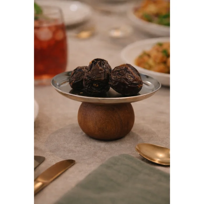 Silver-detailed Wooden Legged Table Serving Stand image 4