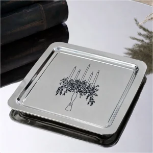 Şamdan Desenli Kare Sunum Ve Dekoratif Tepsi