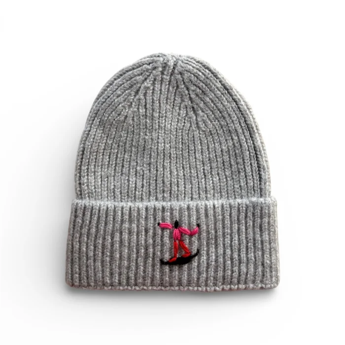 Grey Wool Beanie With Skier Embroidery image 2