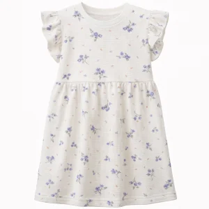 Blueberry Patterned 100% Cotton Dress With Sleeve Detail