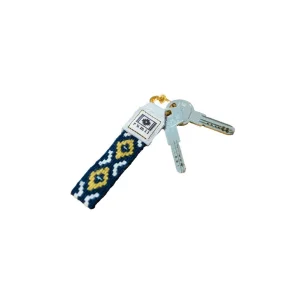 Handwoven Kilim Keychain With Evil Eye Motif - Navy