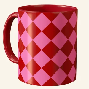Pop Picnic Porcelain Mug - Red & Pink Geometric Pattern Design