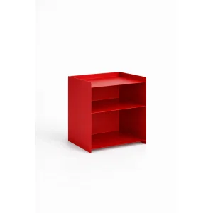 Block Metal Nightstand & Side Table With Shelves In Red