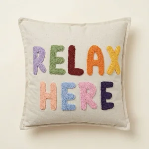 Relax Here Modern Punch Embroidery Cushion Cover - Bohemian Home Decor