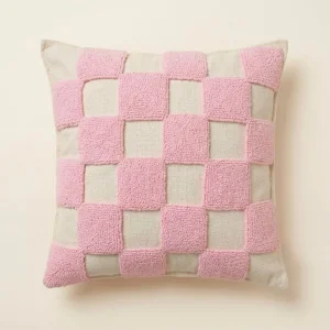Retro Checkered Punch Needle Linen Cushion Cover - Pink | Modern Home Decor