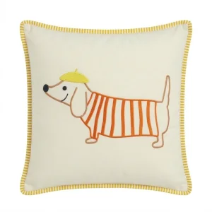 Mösyö, 100% Raw Linen Cushion Cover With Duchshund Embroidery