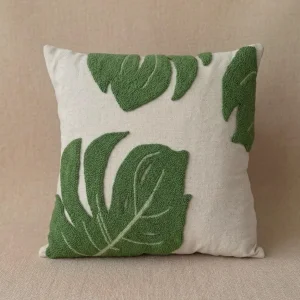 Handmade Monstera Punch Needle Cushion Cover | Bohemian Home Decor | Throw Pillow