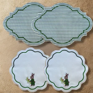 Spring Bunny - Embroidered Placemat & Napkin Set For Two