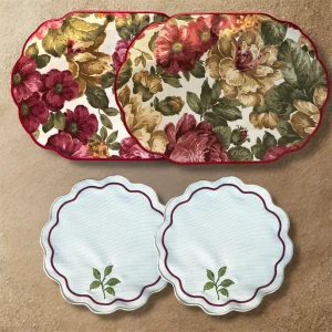 Vintage Garden - Embroidered Placemat & Napkin Set For Two