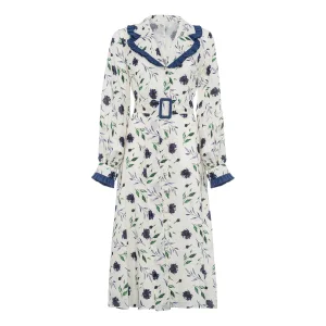 Ruffled-collar Linen Dress