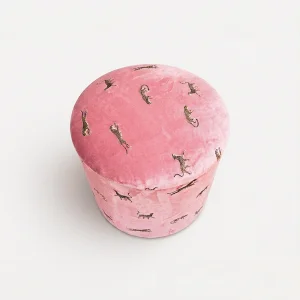 Premium Velvet Cylinder Pouf With Embroidery | Decorative Seating & Footrest Pouf