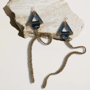 Fusion Delica Leather Details Triangle Earrings