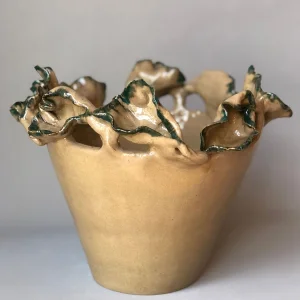 Green Tipped Caramel Vase With Leaves