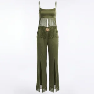 Helia Satin Silk Crop Top And Pants Set