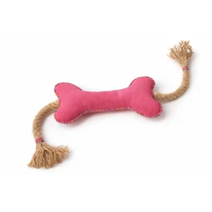 Genuine Suede Dog Toy | Bone Toy With Jute Rope | Durable, Natural, Tooth-friendly