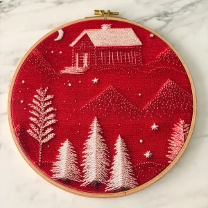 Mountain House Print Embroidery Panel