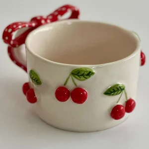 Cherry Bow Mug - Handmade Ceramic Cup