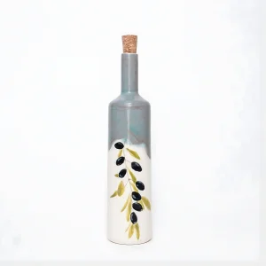 Stoneware Oil Bottle With Olive Pattern