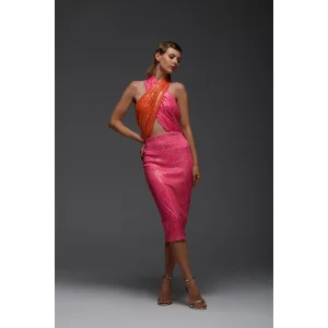 Payetli Payetli Çapraz Detaylı Midi Elbise