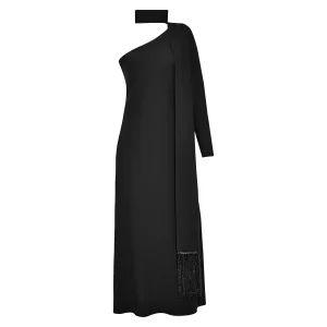 One-shoulder Asymmetrical Maxi Dress In Black