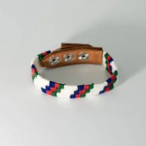 Handwoven Kilim Bracelet With Waterway Border Motif - White Base