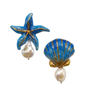 Aurelia Shell - Asymmetric Baroque Pearl Detailed Earrings