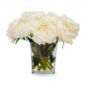 Glass Vase Real Touch Cream Peony Arrangement