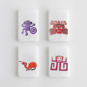 Aztec Themed Embroidered Hand Towel Set - Inca & Aztec Patterned Decorative 4-piece Towels