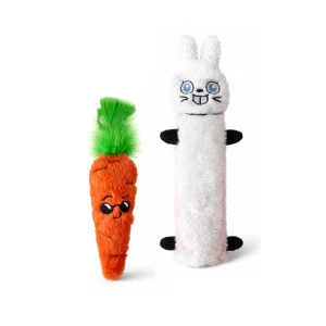 Miyav Easter 2-piece Cat Toy Set - Pom-pom Crinkle Plush Bunny & Catnip Feather Carrot
