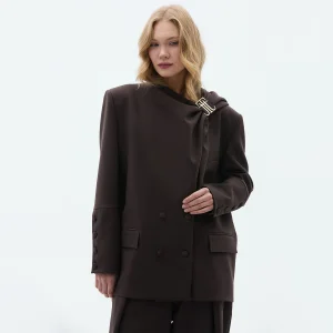 Clare Black Blazer Jacket With Logo And Shawl Details