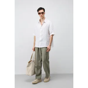 Linen Blend Striped Trousers